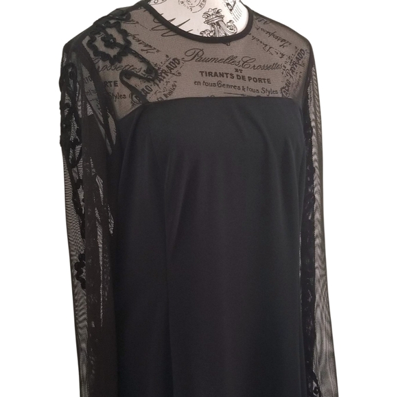 🇨🇦 Frank Lyman 90s minimalist Black Dress With Mesh Sleeves - Picture 6 of 8